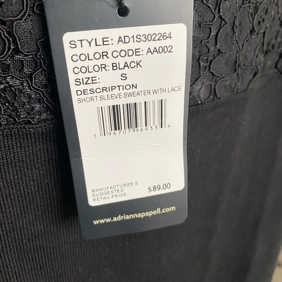 Adrianna Papell Short Sleeve Sweater with Lace BNWT - Picture 7 of 7